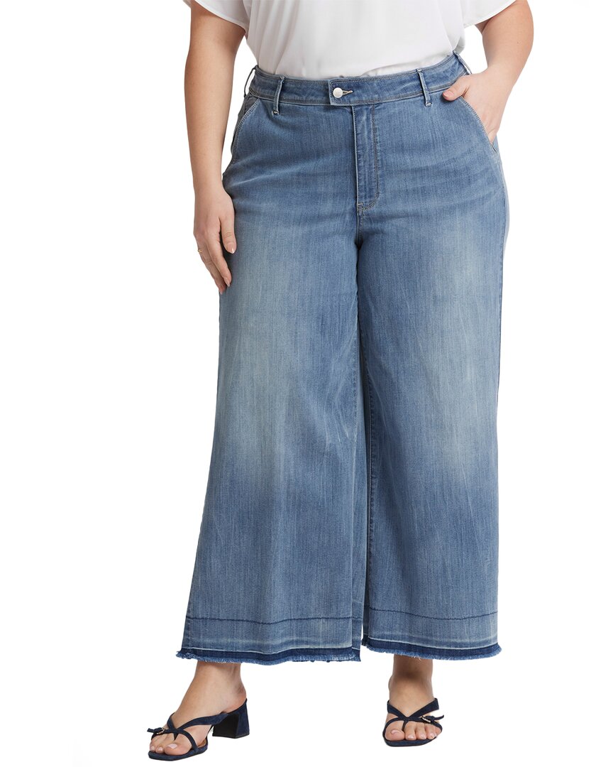 Nydj Plus Mona Womens Frayed Hem Denim Ankle Jeans In Blue