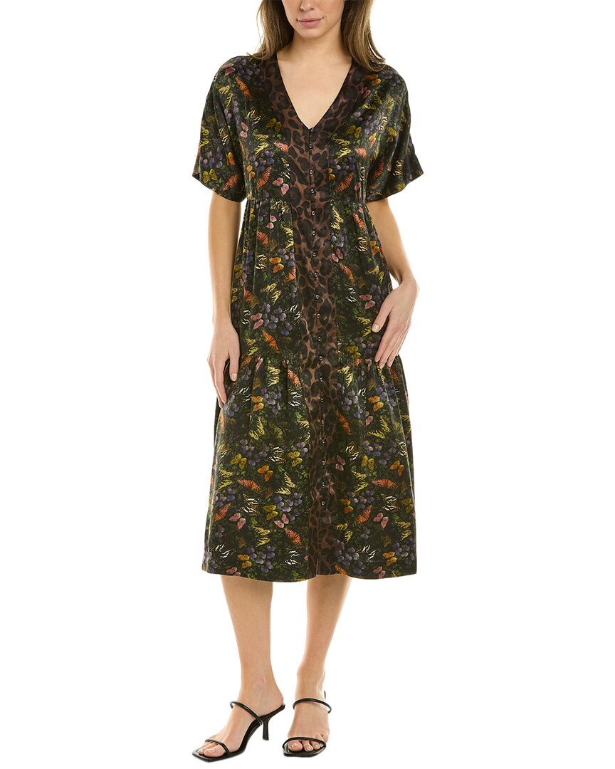 Johnny Was Midnight Mariposa Button Front Dress In Multi In Black