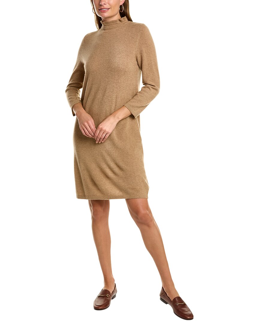 Shop Forte Cashmere Ruffle Neck Cashmere Sweaterdress In Brown