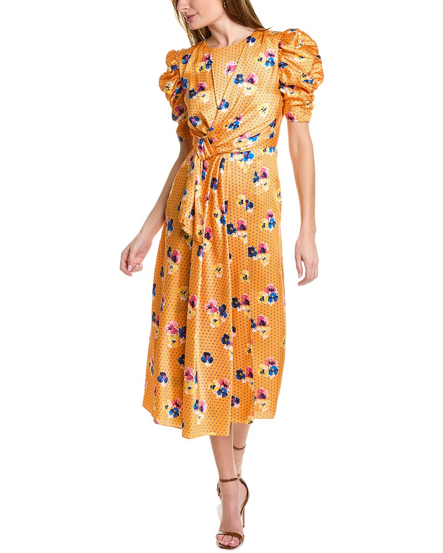 Shop Carolina Herrera Knot Midi Dress In Yellow