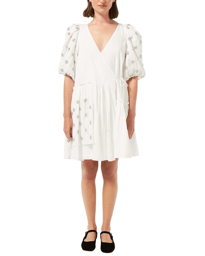 Rhode Elsa V-neck Puff-sleeve Crystal Wrap Mini Dress