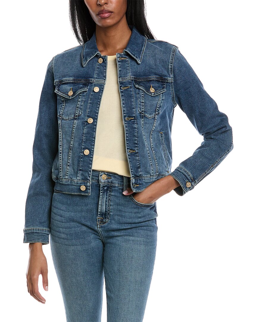 Shop 7 For All Mankind Cropped Trucker Jacket In Blue