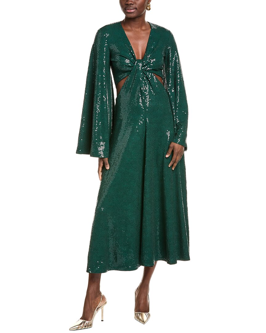 Shop Michael Kors Collection Sequin Cutout Midi Dress In Green