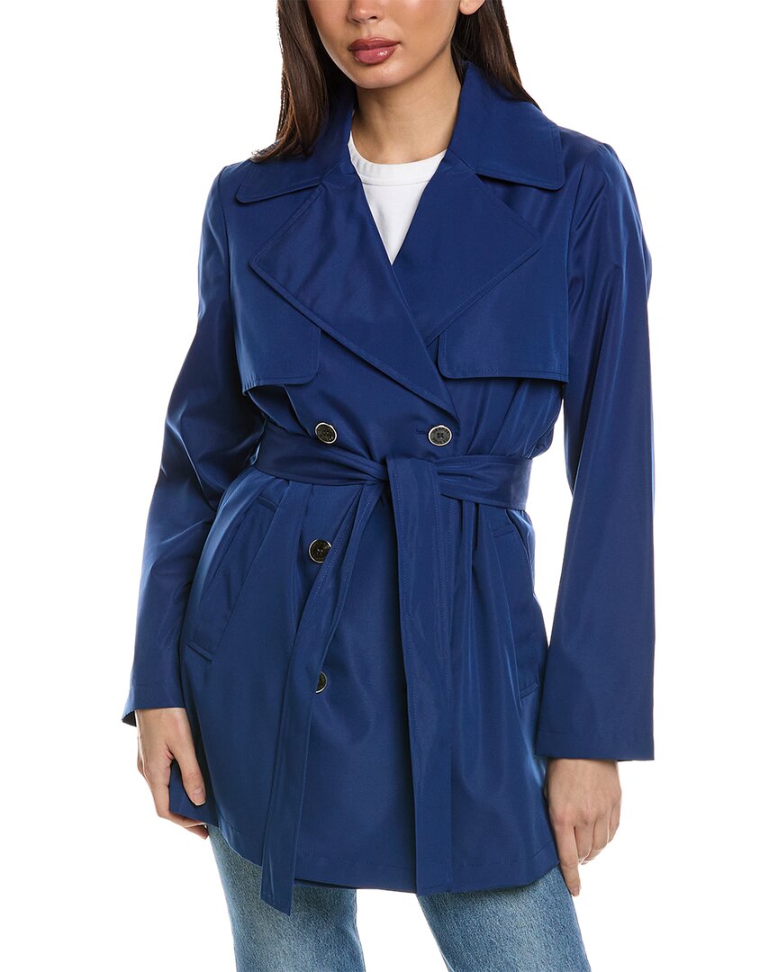 Via Spiga Double-breasted Short Trench Coat In Blue