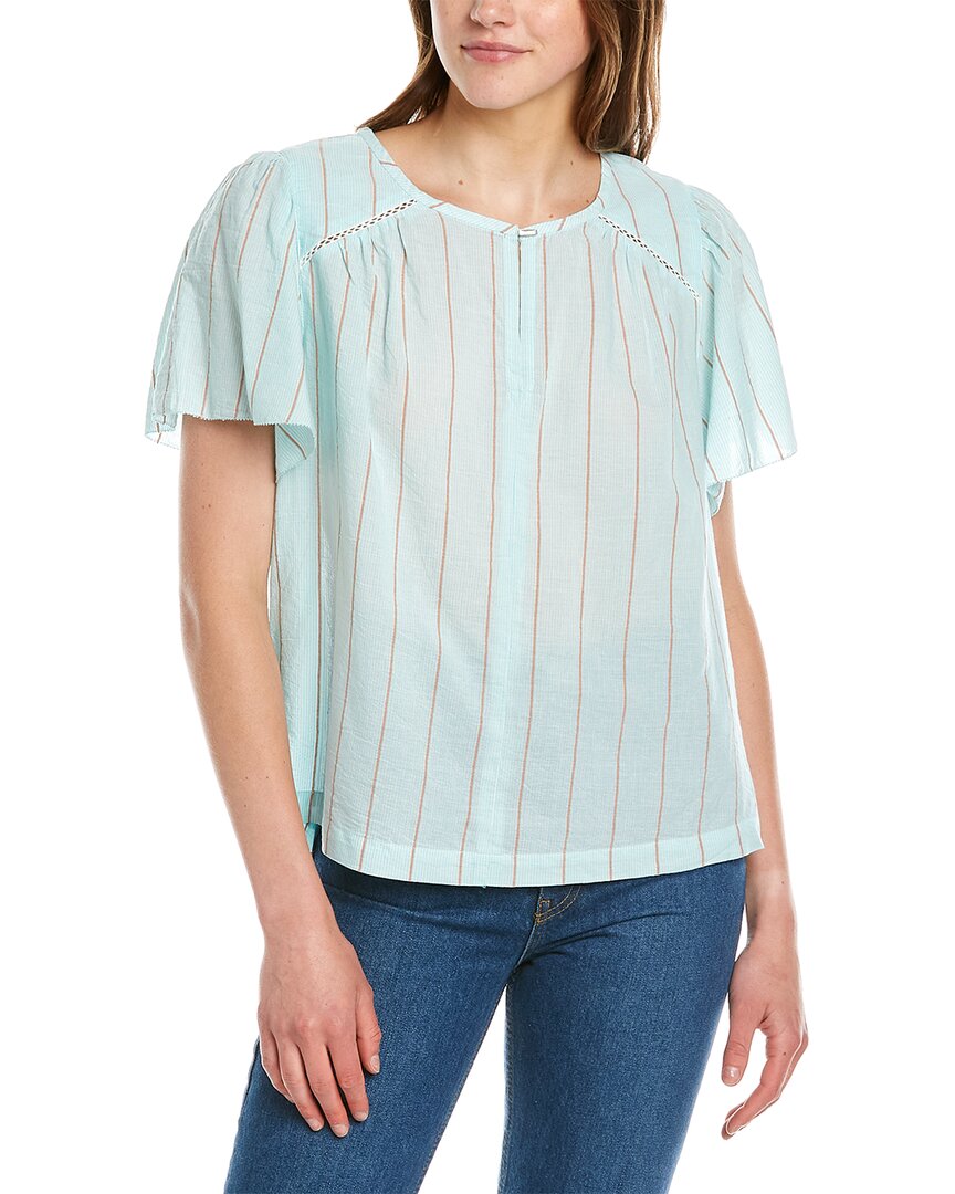 LILLA P LILLA P FLUTTER SLEEVE SPLIT NECK TOP