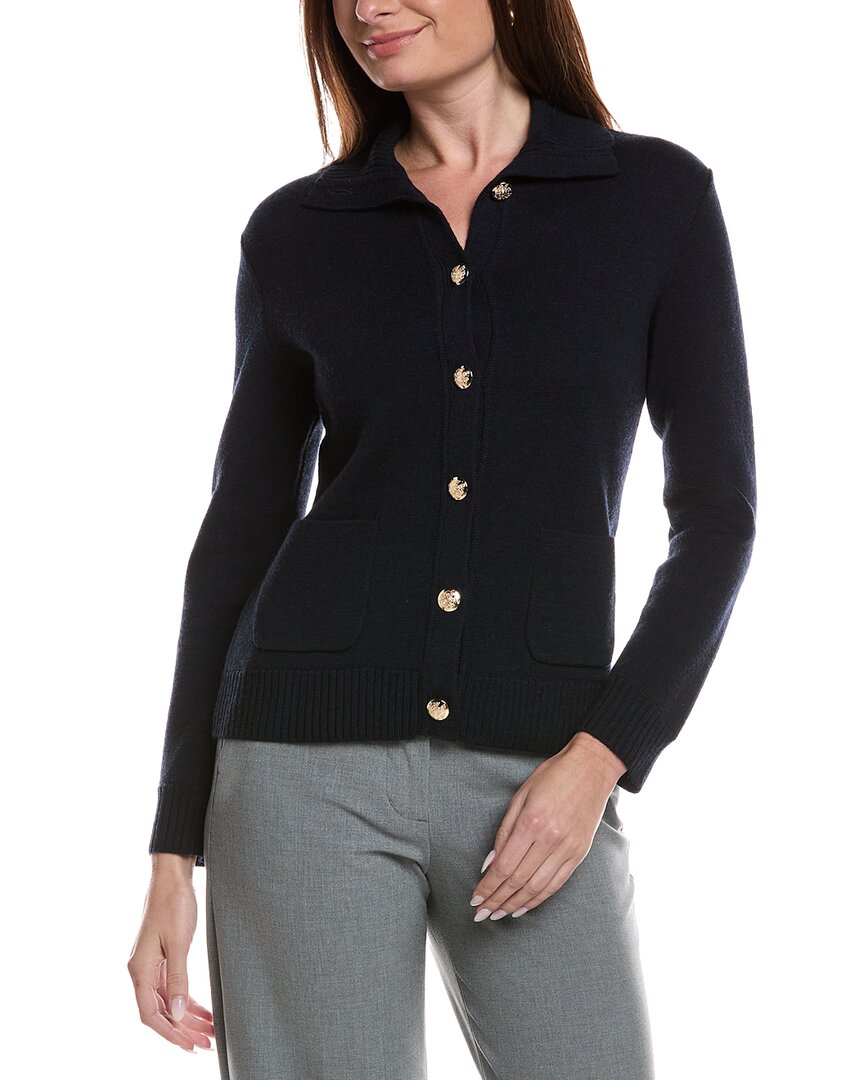 Bruno Magli Merino Wool Epaulet Sweater Jacket In Blue