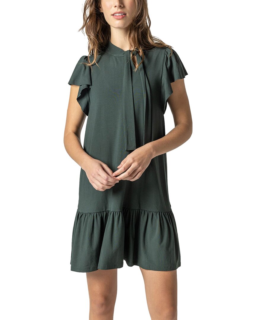 Shop Lilla P Tie Neck Peplum Dress In Green