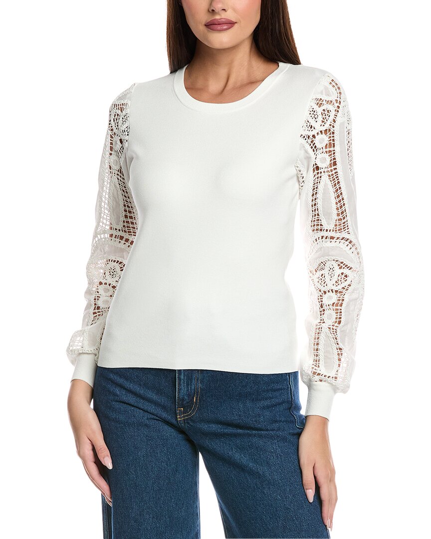 Elie Tahari The Margaret Lace Sweater In White