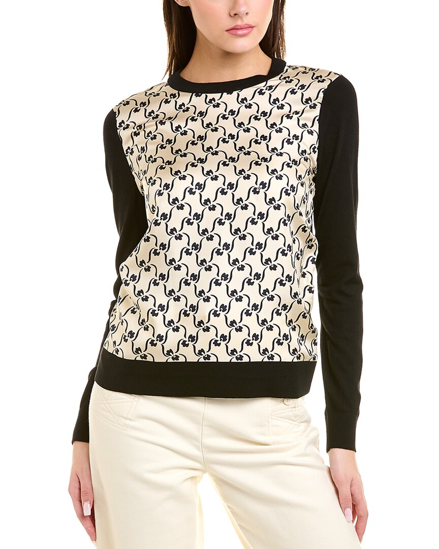 Tory Burch Silk Front Wool Sweater In Beige | ModeSens