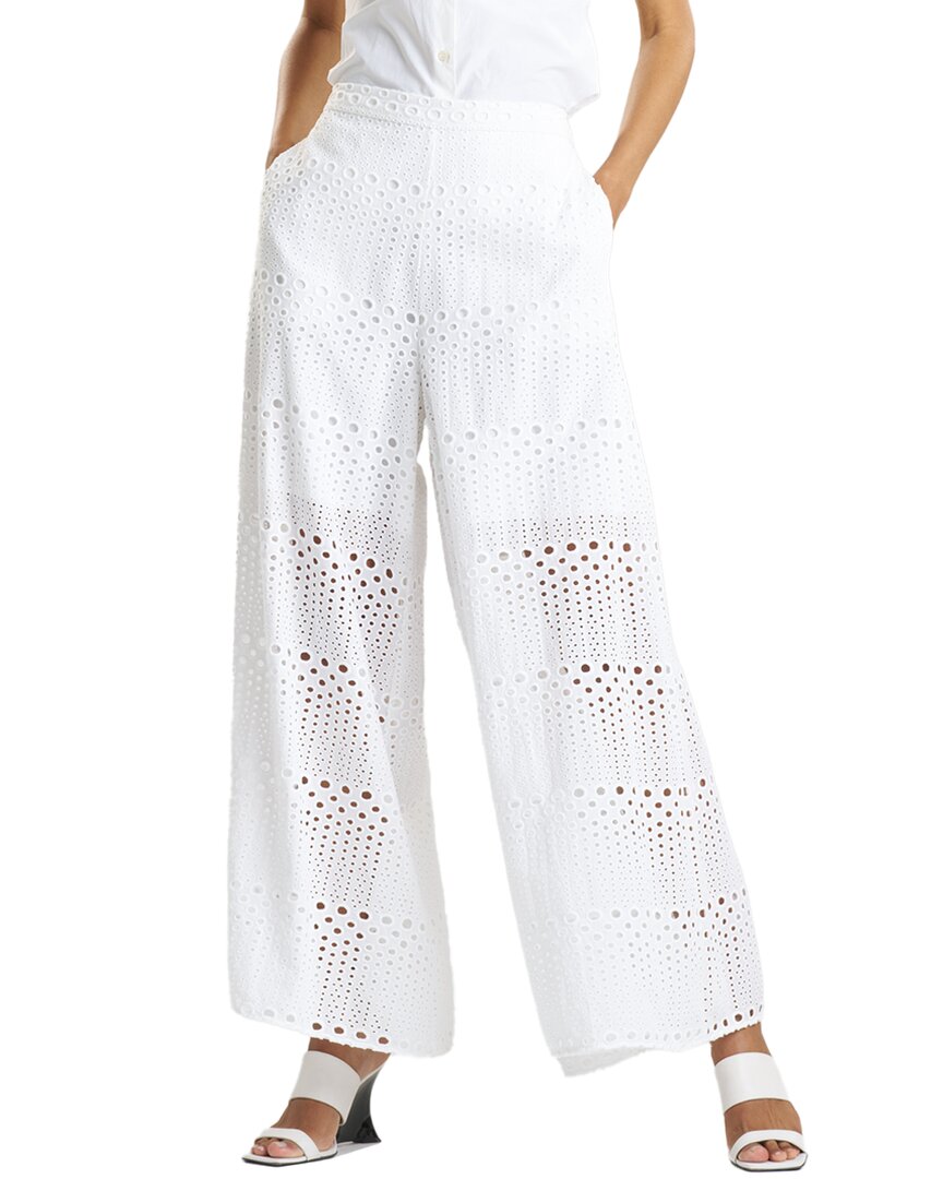 Natori Wide-leg Eyelet-embroidered Cotton Pants