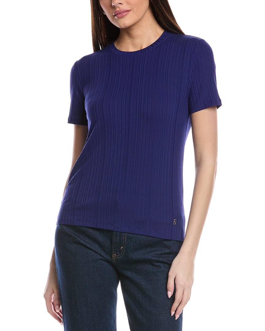 St John St. John Sleek Rib Jersey Knit Top In Blue