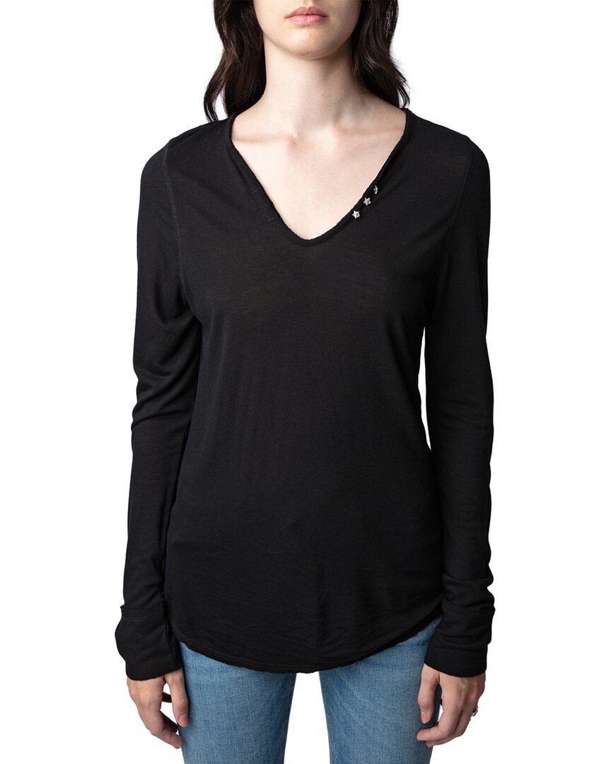 Zadig & Voltaire Tunisien ml Boutons Bijoux Wool-blend T-shirt In Black