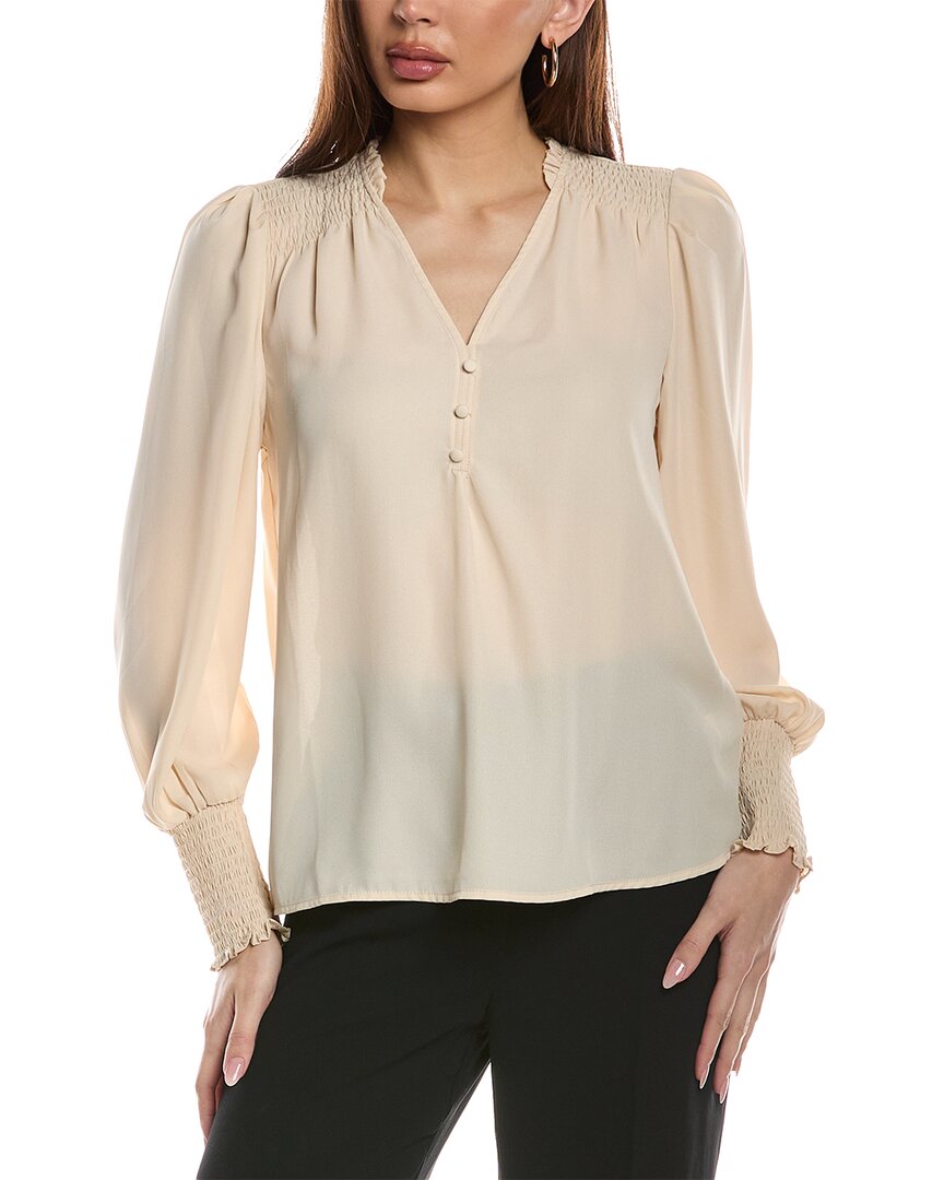 T Tahari V-neck Ruffle Blouse In Brown