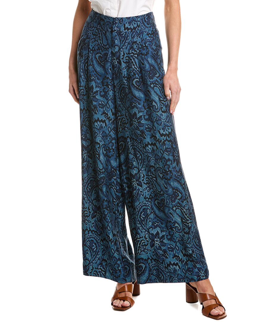 Johnny Was Wide Leg Pleat Pant In Blue