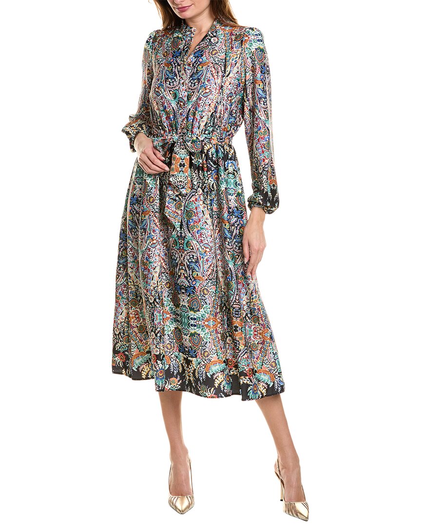 T Tahari Womens Printed Satin Midi Dress In Green