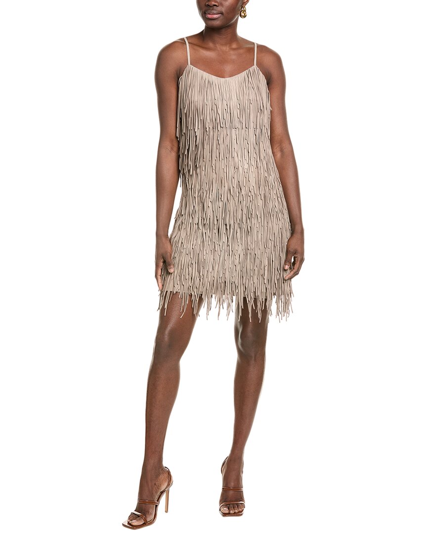 Michael Kors Collection Fringe Suede Shift Dress In Grey