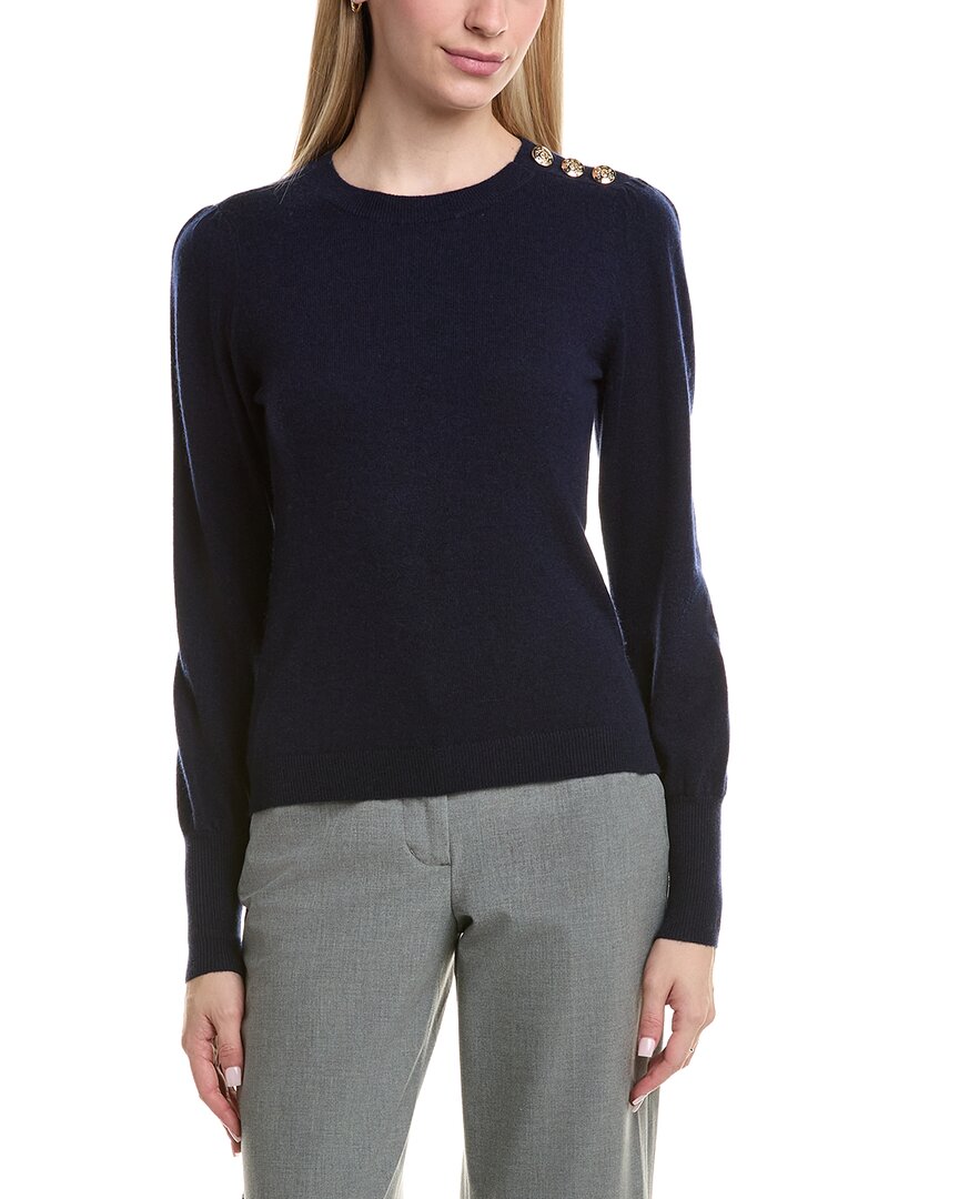Bruno Magli Button Shoulder Wool & Cashmere-blend Sweater In Blue