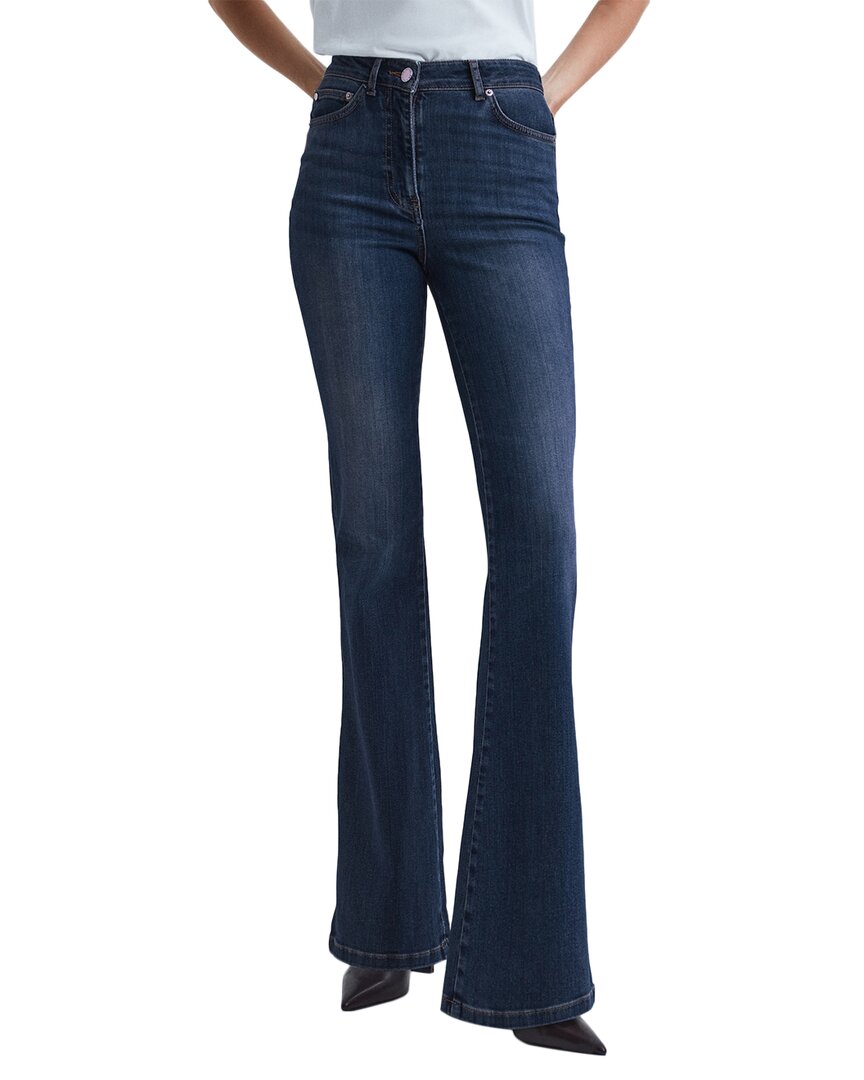 Reiss Womens Mid Blue Beau Skinny Flared High-rise Stretch-denim Jeans