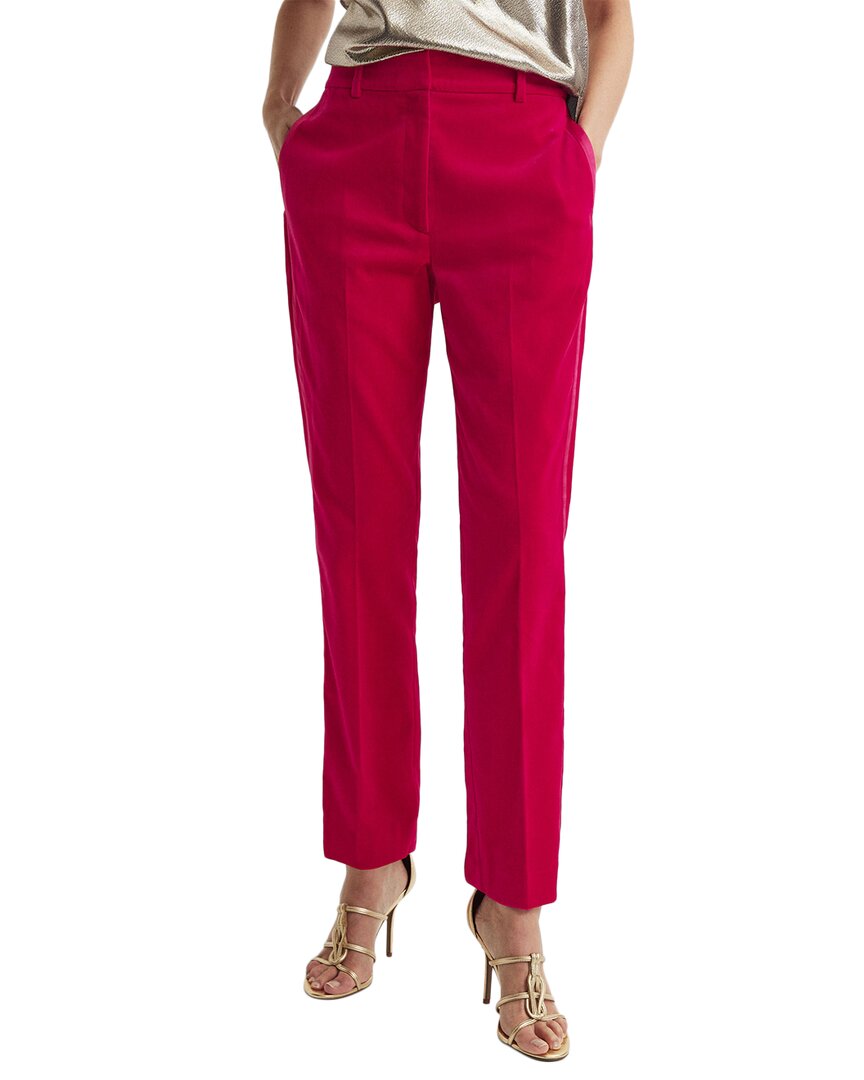 Reiss Rose Velvet-texture Mid-rise Tapered-leg Stretch Cotton-blend Trousers In Pink