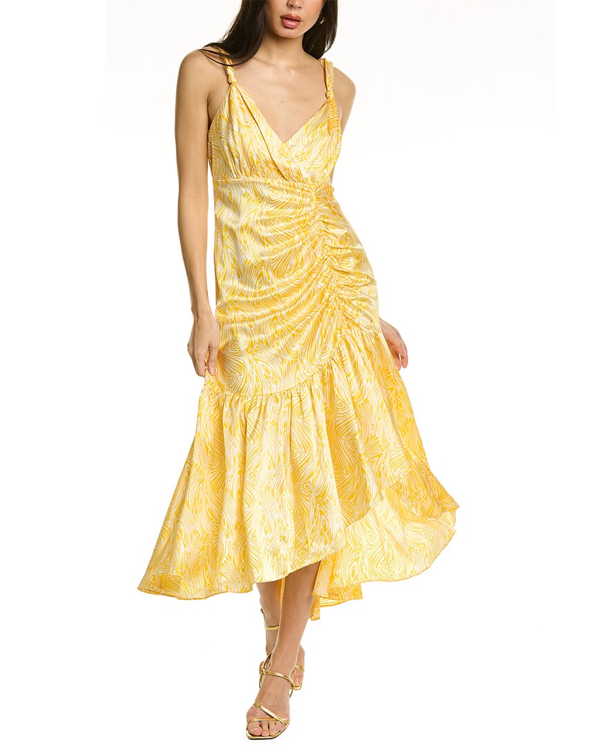 Shop Cinq À Sept Nikola Silk Midi Dress In Yellow