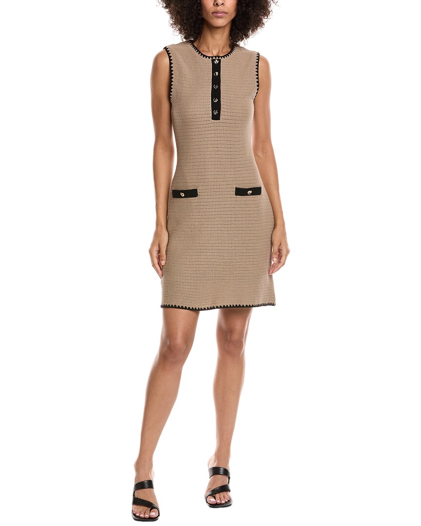 Ted Baker Contrast Detail Open Stitch Cotton Blend Sweater Minidress In Brown