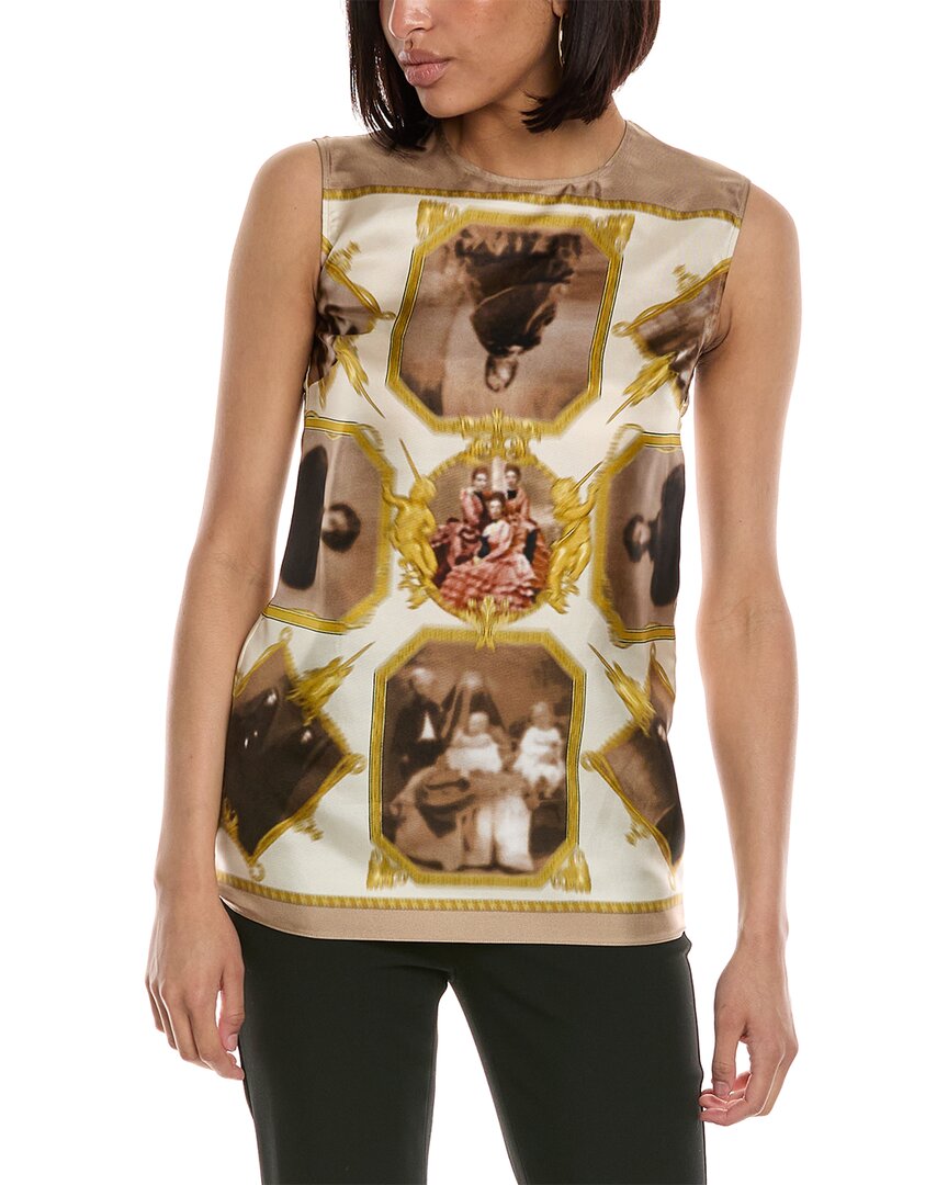 Burberry Sleeveless Montage Print Silk Top In Brown