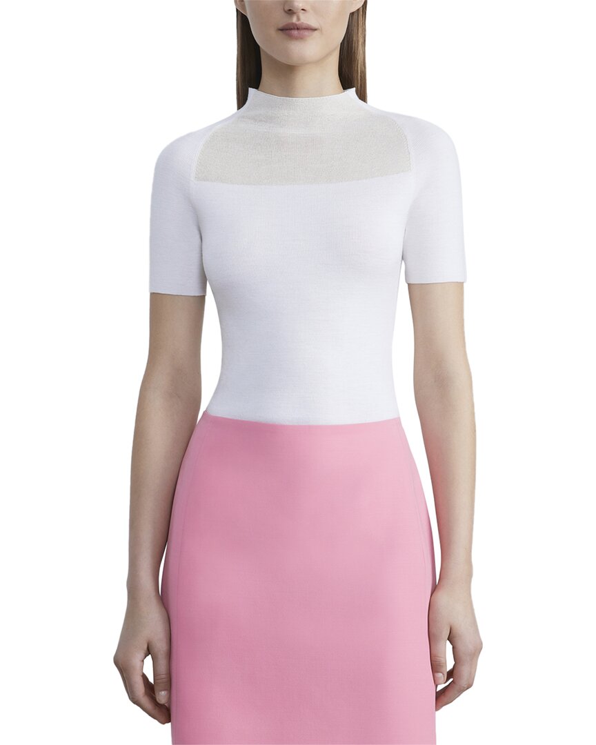 Lafayette 148 Sheer Inset Short Sleeve Merino Wool Sweater