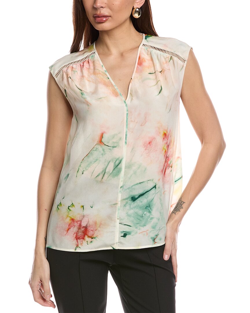 Hugo Boss Binadi Pure Silk Watercolour Blouse In White