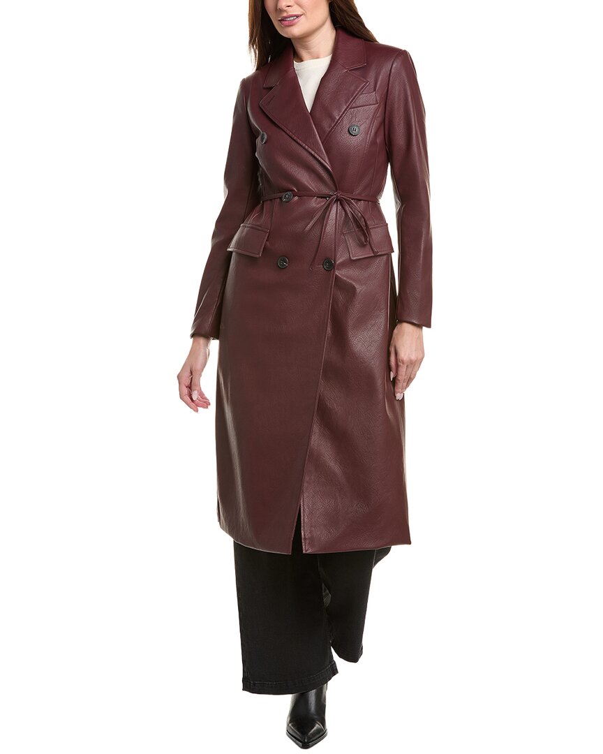 Avec Les Filles Faux Leather Trench Coat In Brown