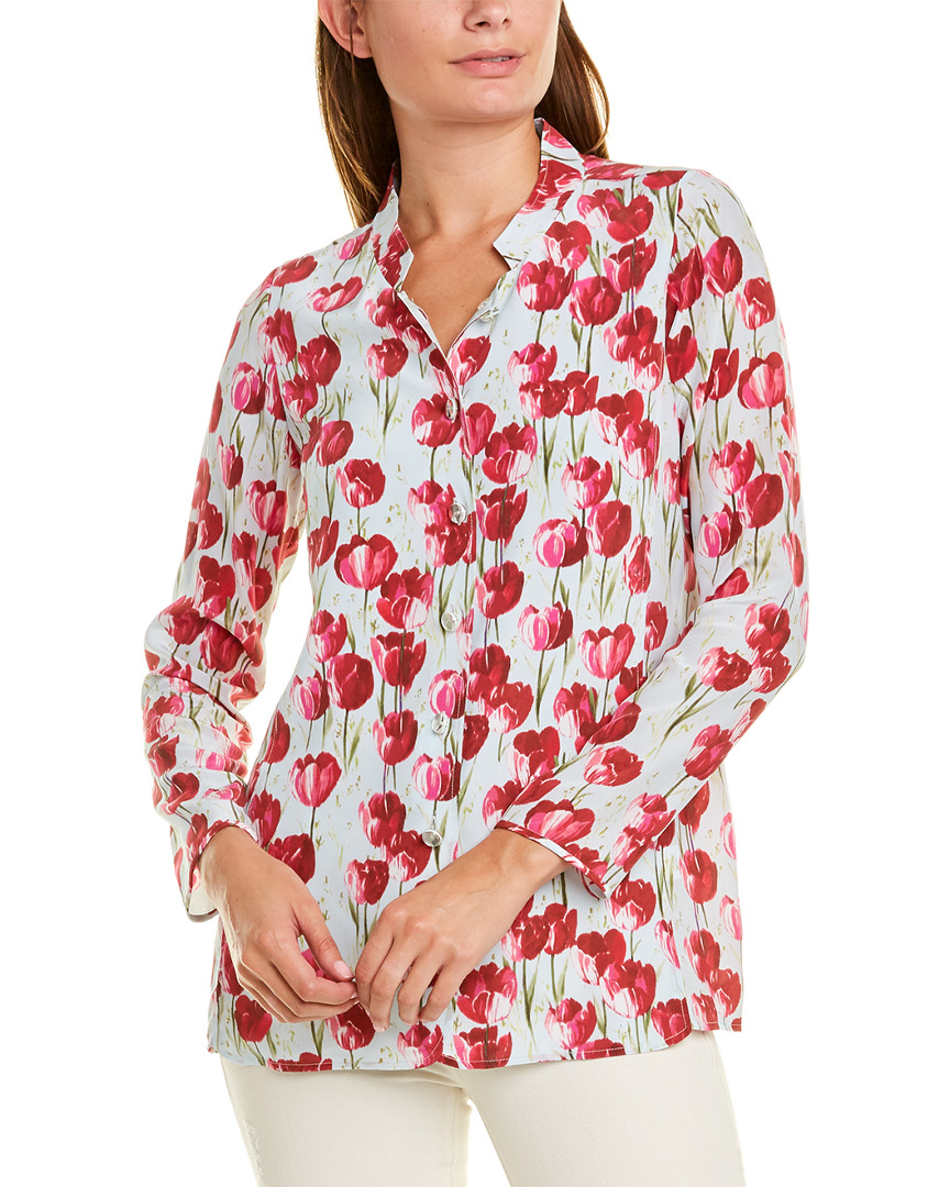 Image of Leggiadro Stand-Up Collar Silk Blouse