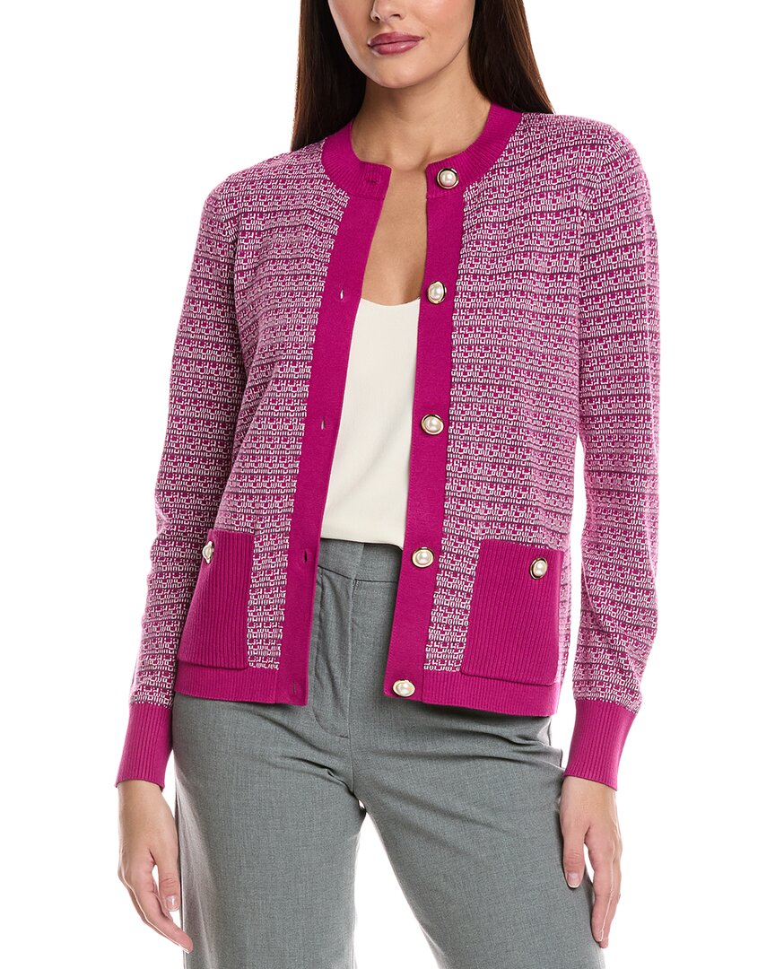 St John St. John Jacquard Knit Cardigan In Purple