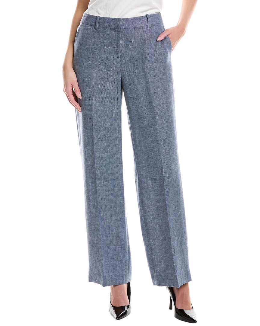 Lafayette 148 New York Gates Full Leg Linen & Wool-blend Pant In Blue