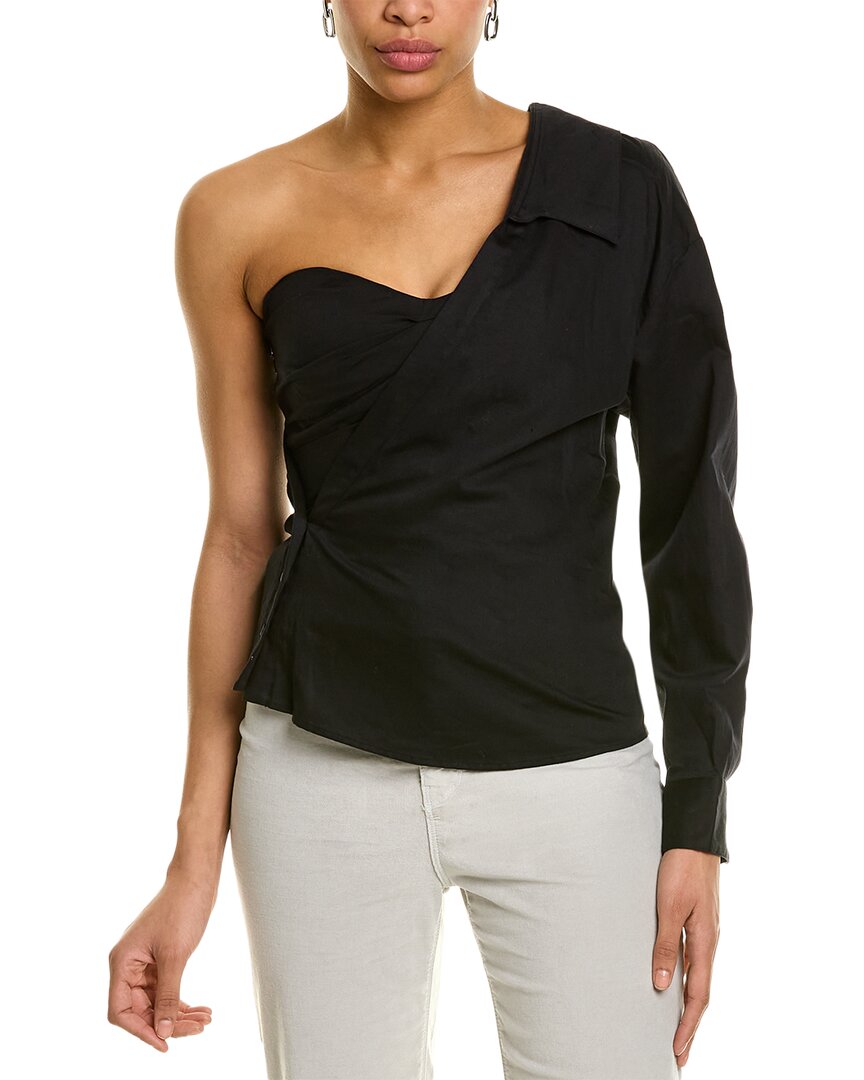 Shop Rta Chiara Corset Linen-blend Shirt In Black