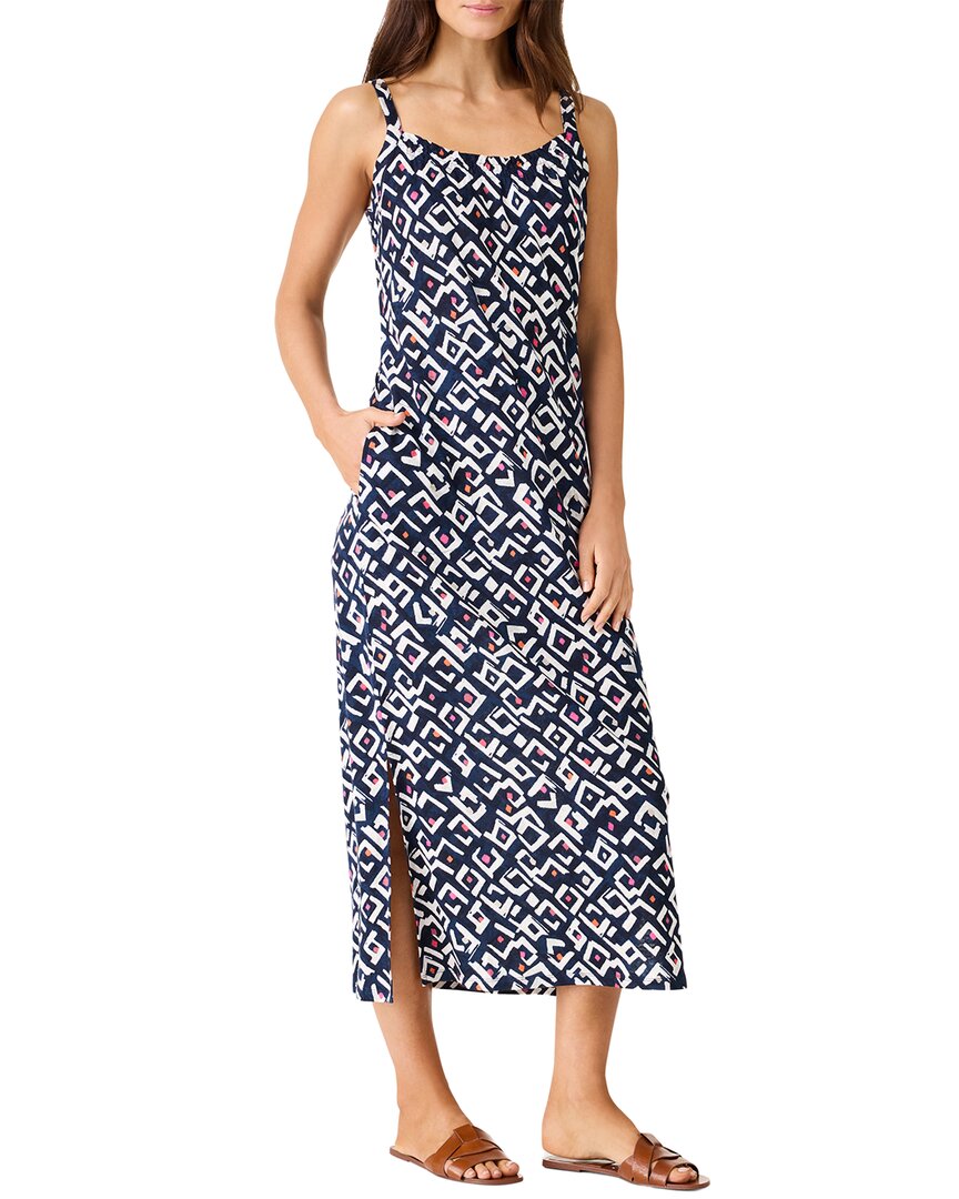 Nic + Zoe Nic+zoe Petite Indigo Angles Linen-blend Dress In Blue