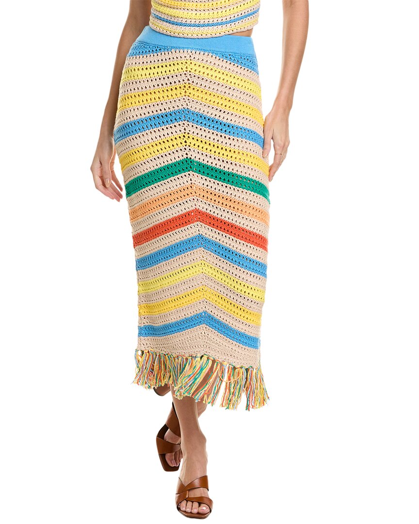 Mother The Fringe Midi Skirt Candy Stripe In White