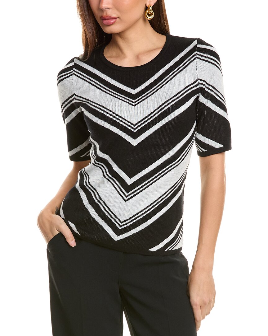 T Tahari Elbow-sleeve Mitered Chevron Sweater In Black