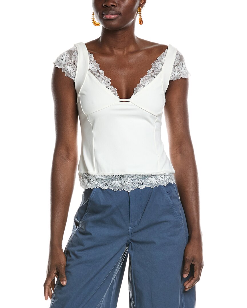Free People Better Not Lace Trim Cap Sleeve Top In White