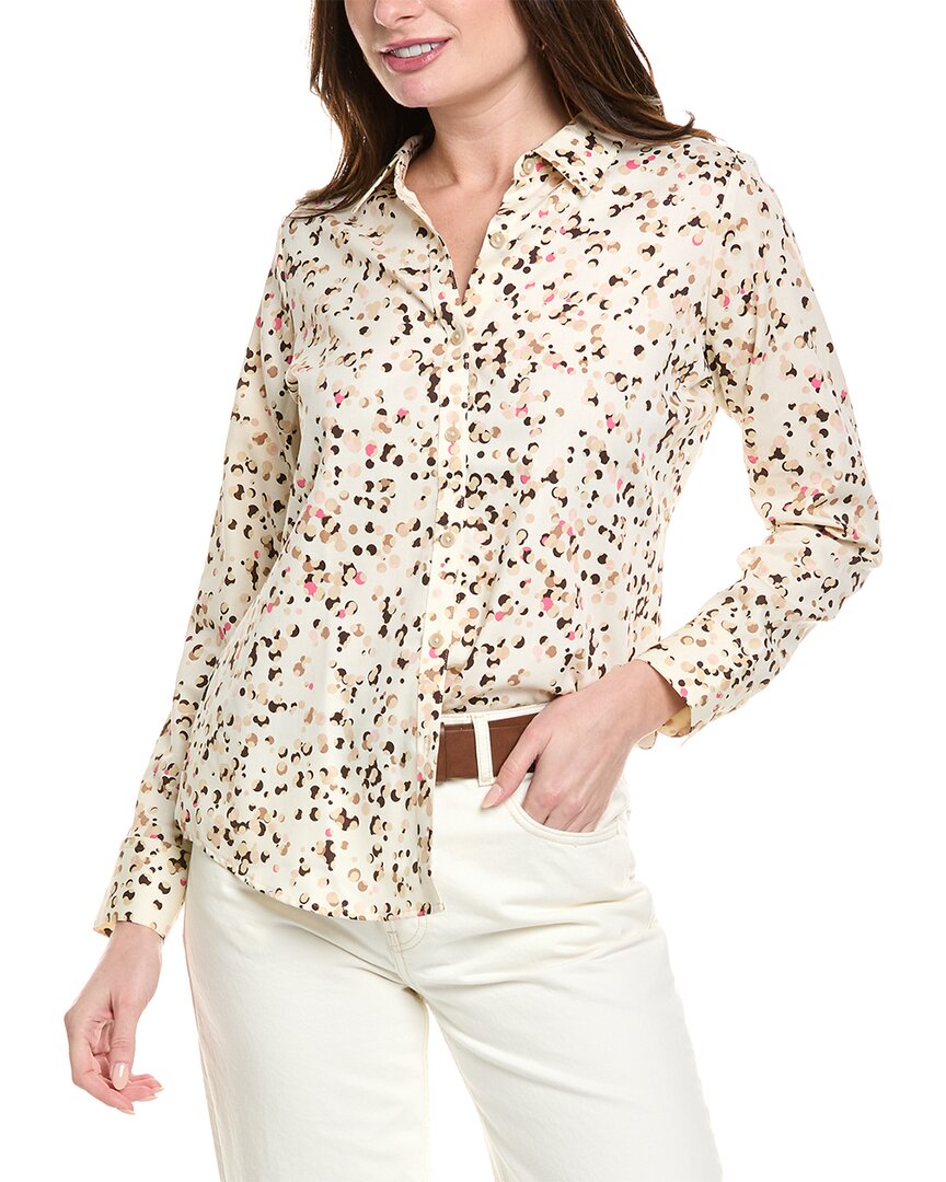 Foxcroft Davis Layer Dots Cotton Button-up Shirt In Beige