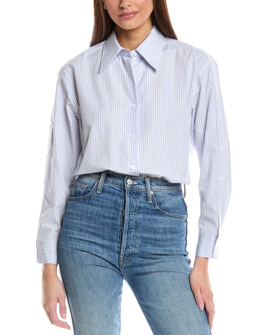 Lafayette 148 New York Button Sleeve Oversized Shirt In Blue