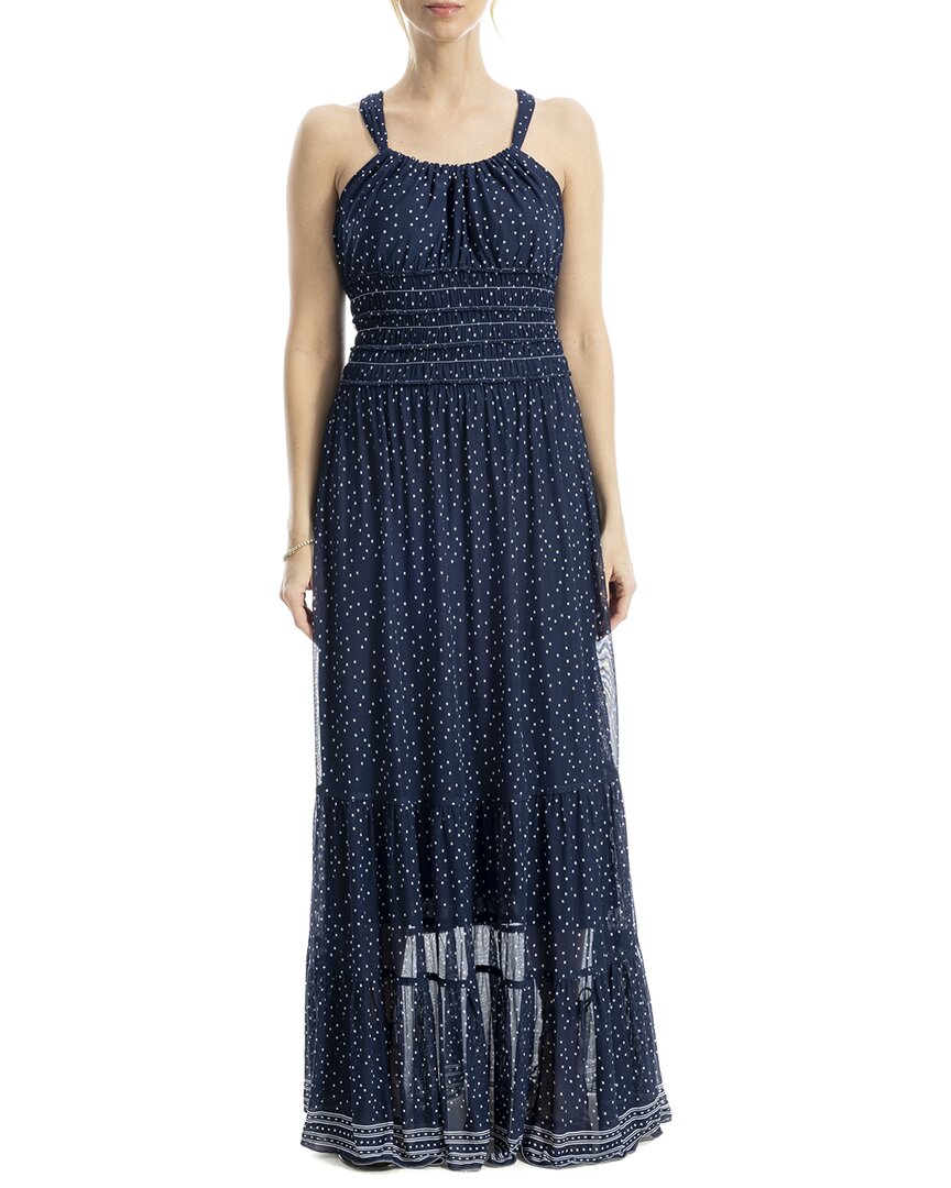 Max Studio Halter Nack Tiered Maxi Dress In Blue