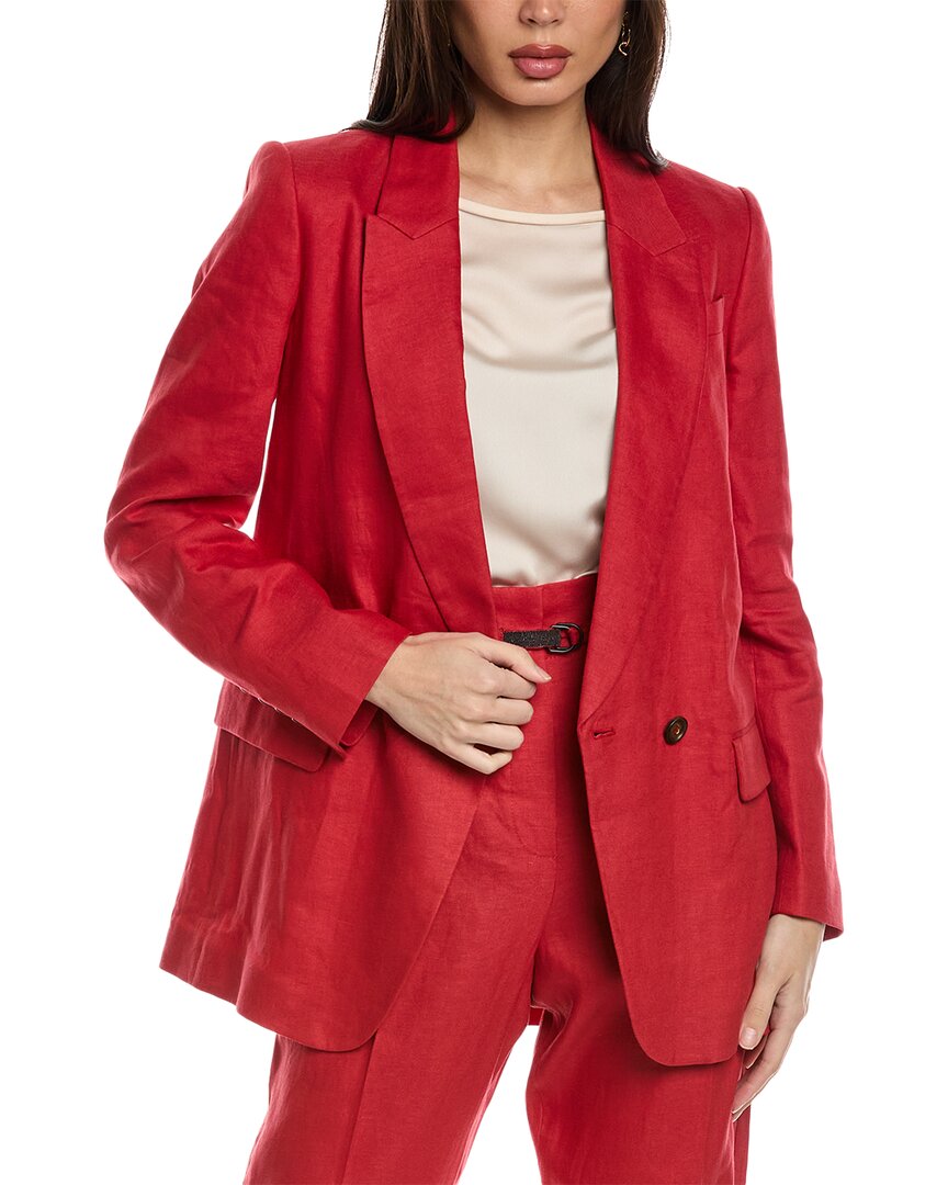 Shop Brunello Cucinelli Linen-blend Blazer In Red