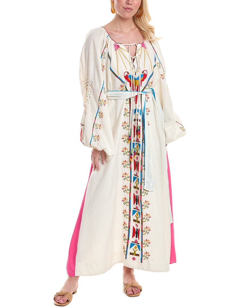 Shop Farm Rio Macaw Linen-blend Maxi Dress In White