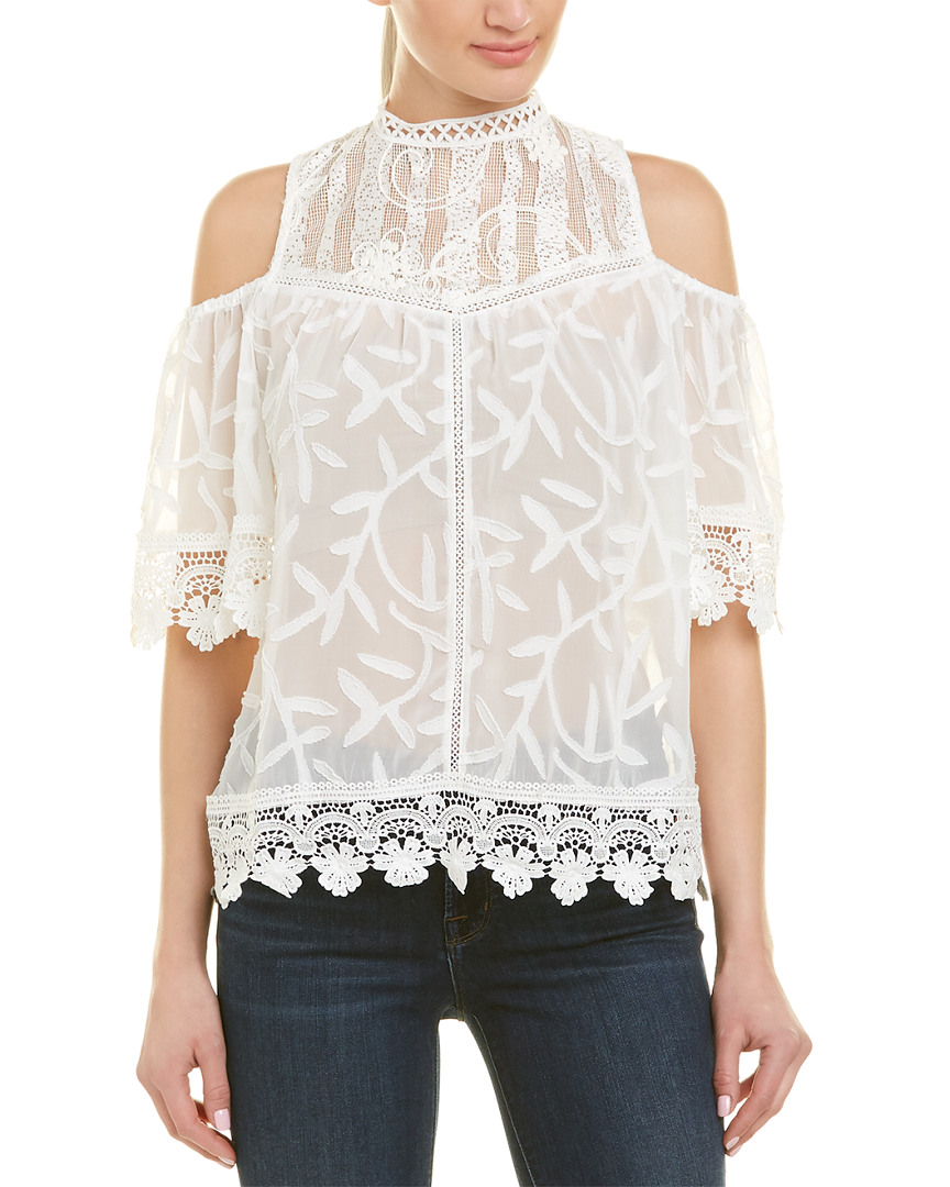 Image of Champagne & Strawberry Jacquard Cold-Shoulder Top