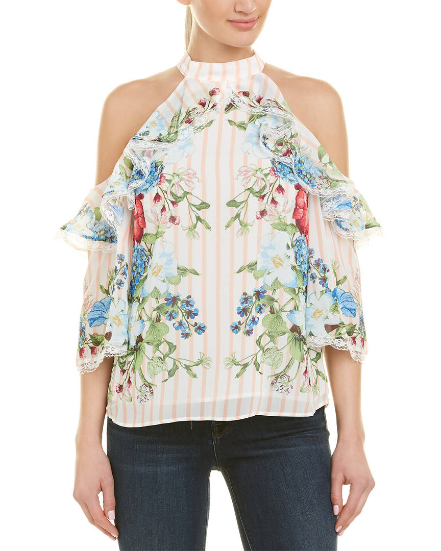 Image of Champagne & Strawberry Cold-Shoulder Floral Top