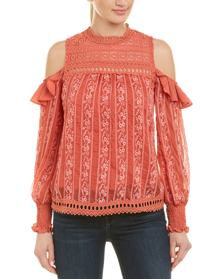 Image of Champagne & Strawberry Cold-Shoulder Embroidered Top