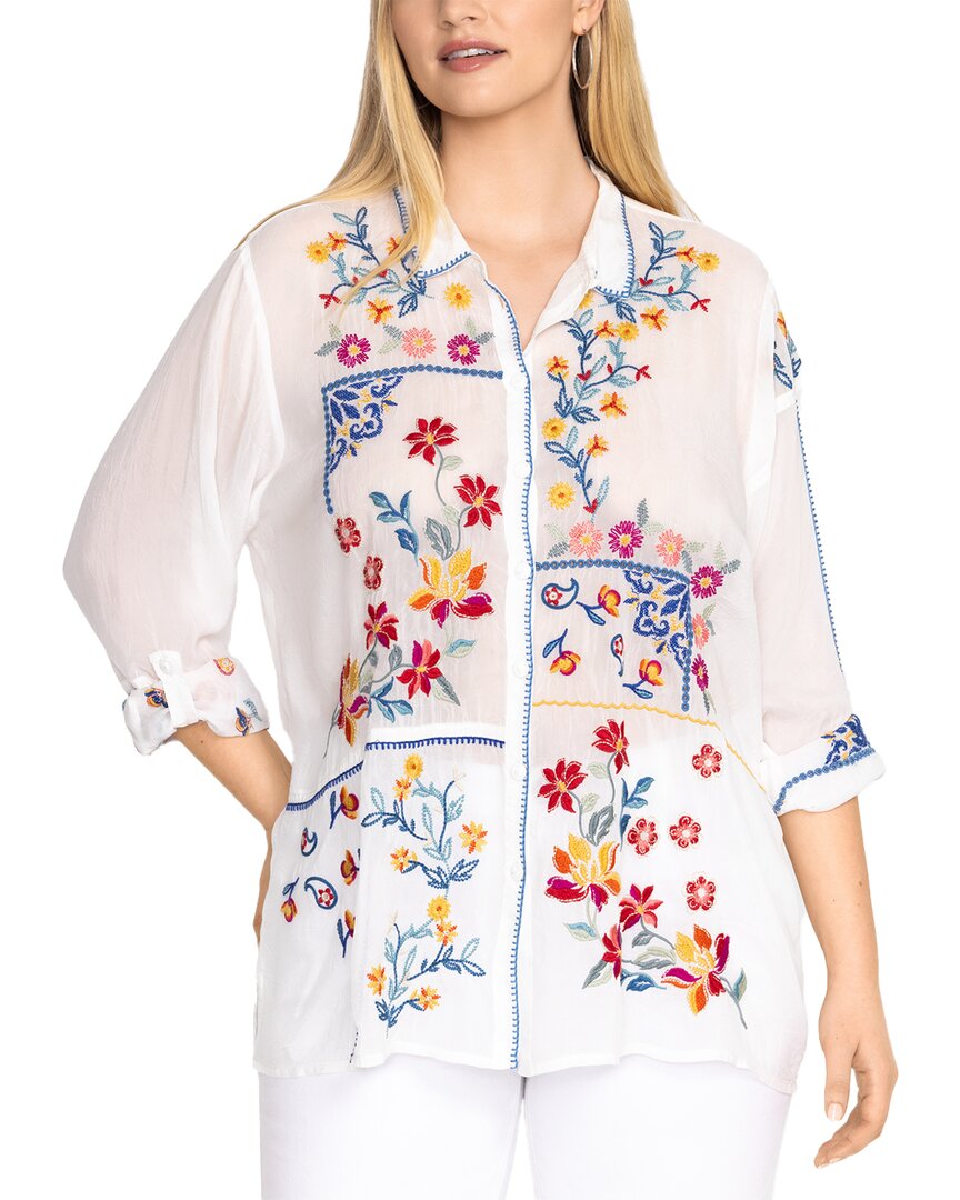 Johnny Was Zodea Floral-embroidered Eyelet Top