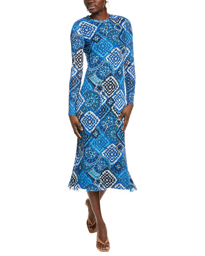 Johnny Was Iola Abstract-print Mesh Midi Dress In Blue
