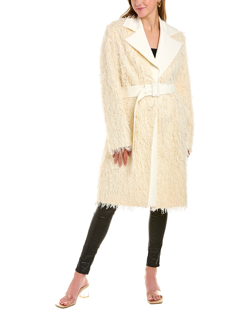 Shop Helmut Lang Wool-blend Fringe Coat In White