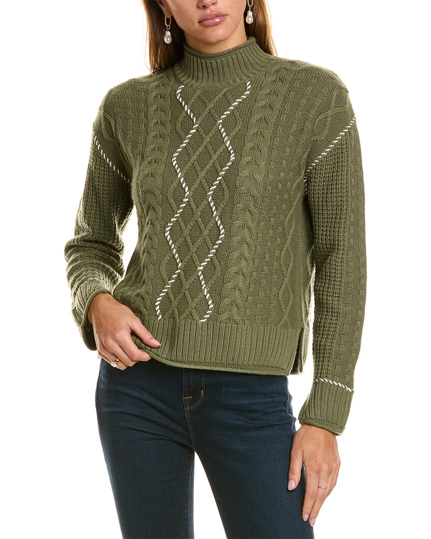 Hannah Rose Whipstitch Cable Wool & Cashmere-blend Pullover In Green