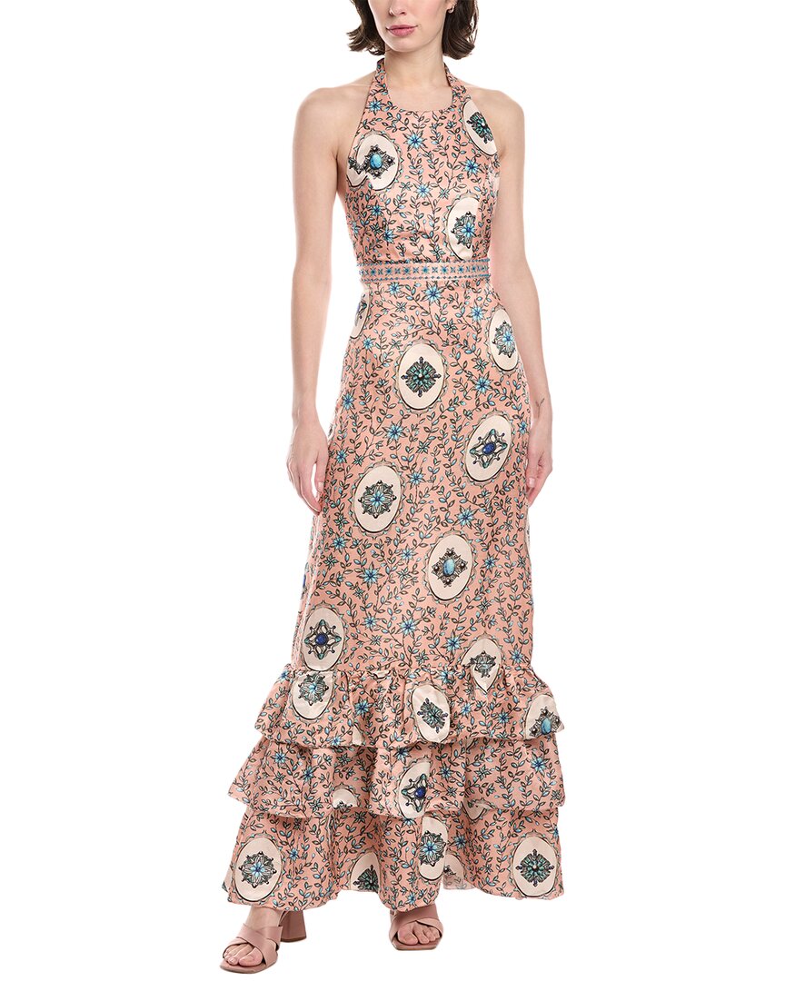 Shop Agua By Agua Bendita Cofre Linen & Silk-blend Maxi Dress In Pink